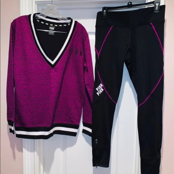 VS PINK BERRY/BLACK LEGGING SET SZ-MED OVERALL - Picture 1 of 9